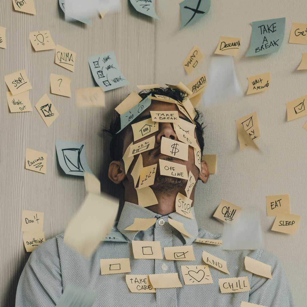 person with post-its sticked on